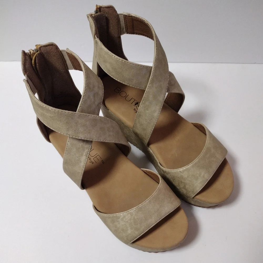 Corkys Beige Leopard Print Wedge Sandals